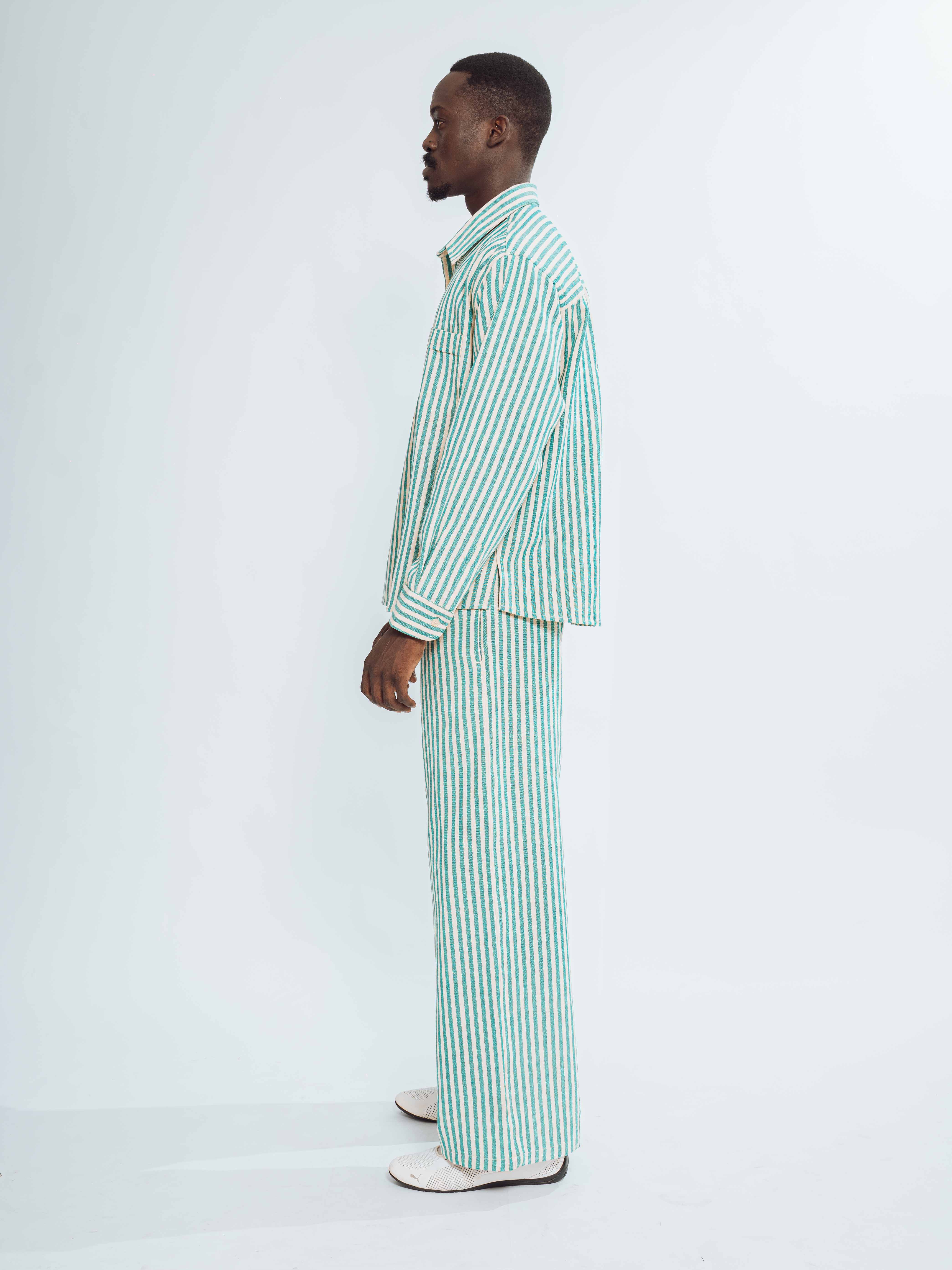 Chemise rayée vert beige