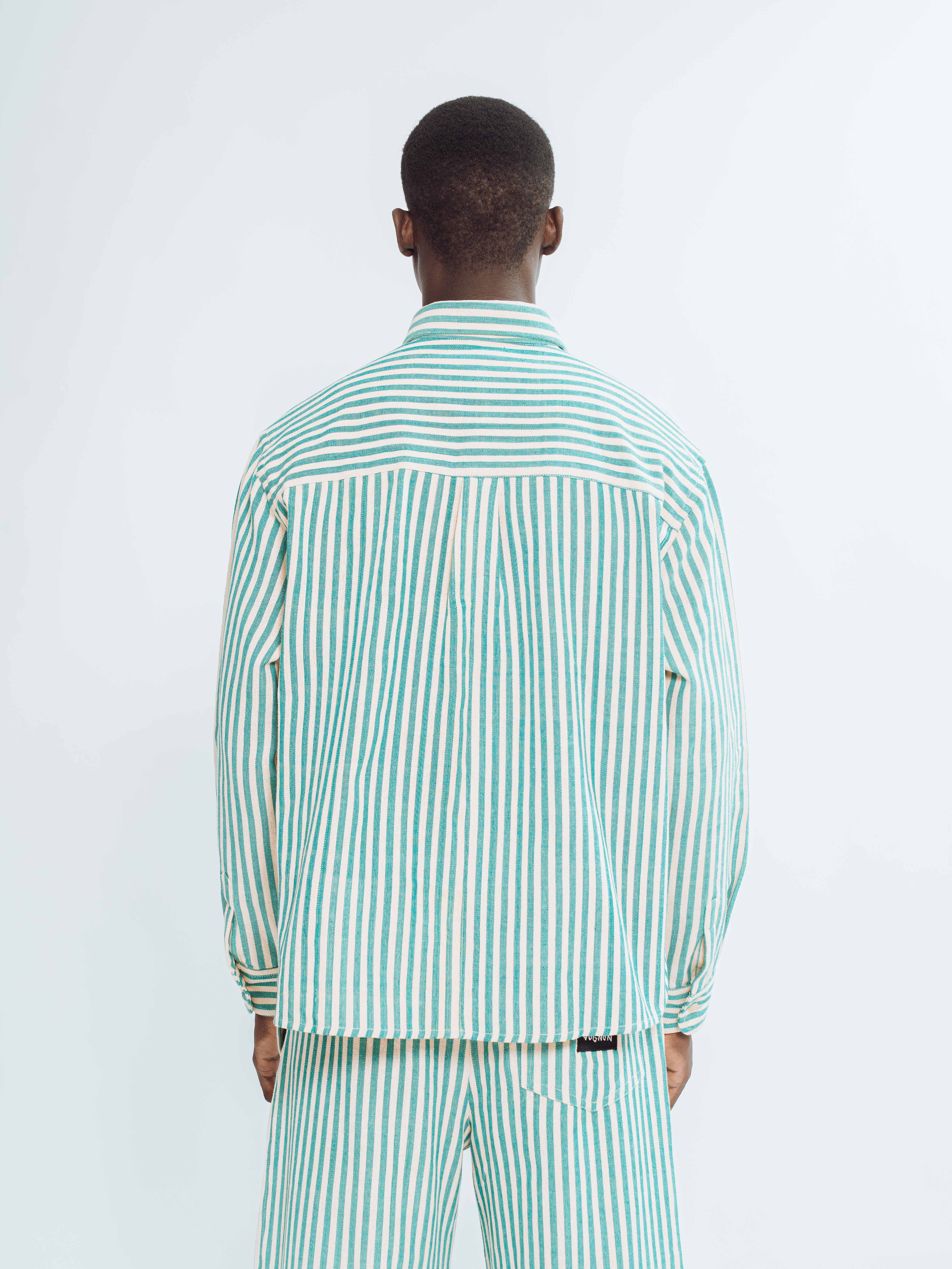Chemise rayée vert beige