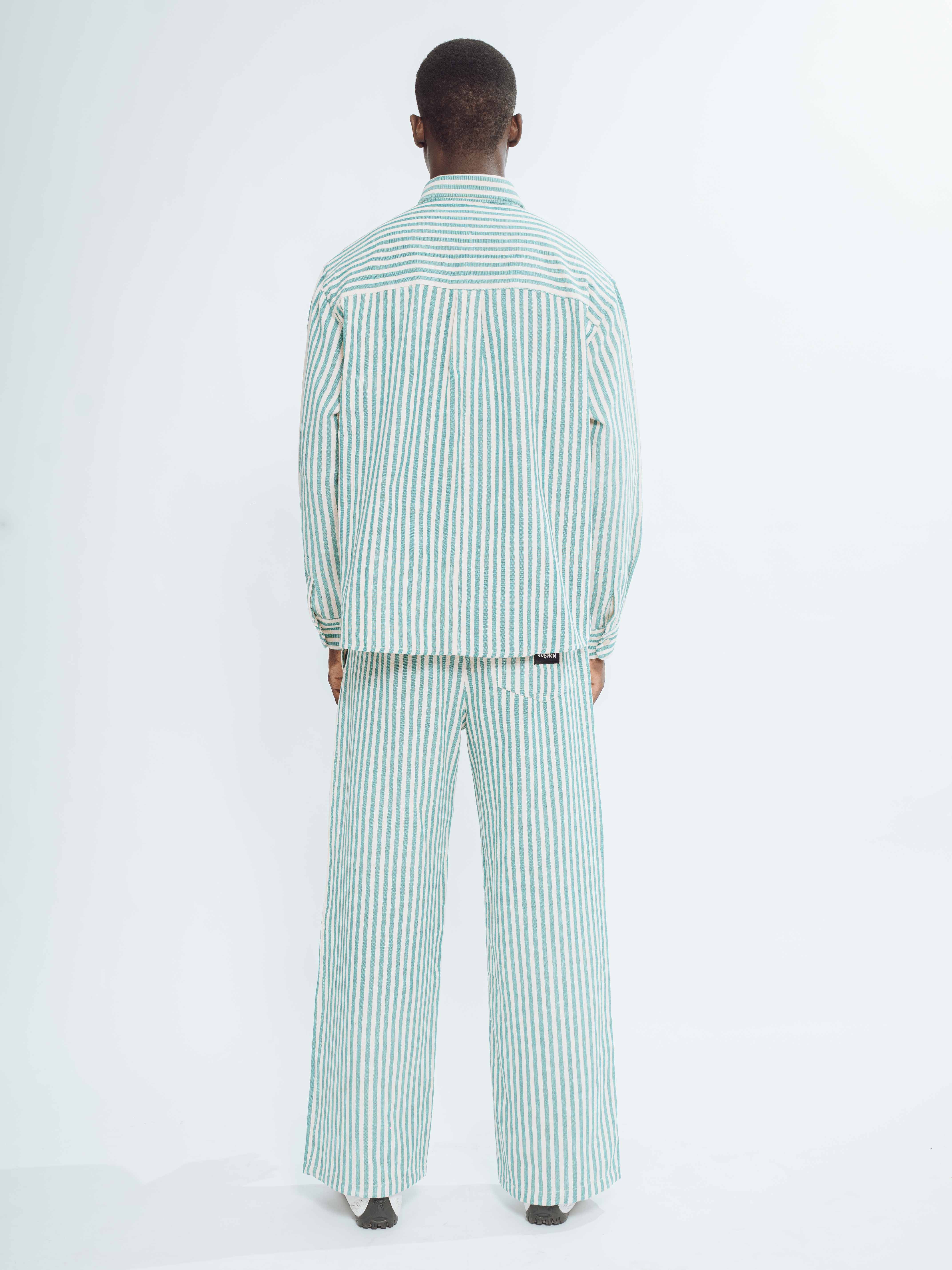 Chemise rayée vert beige