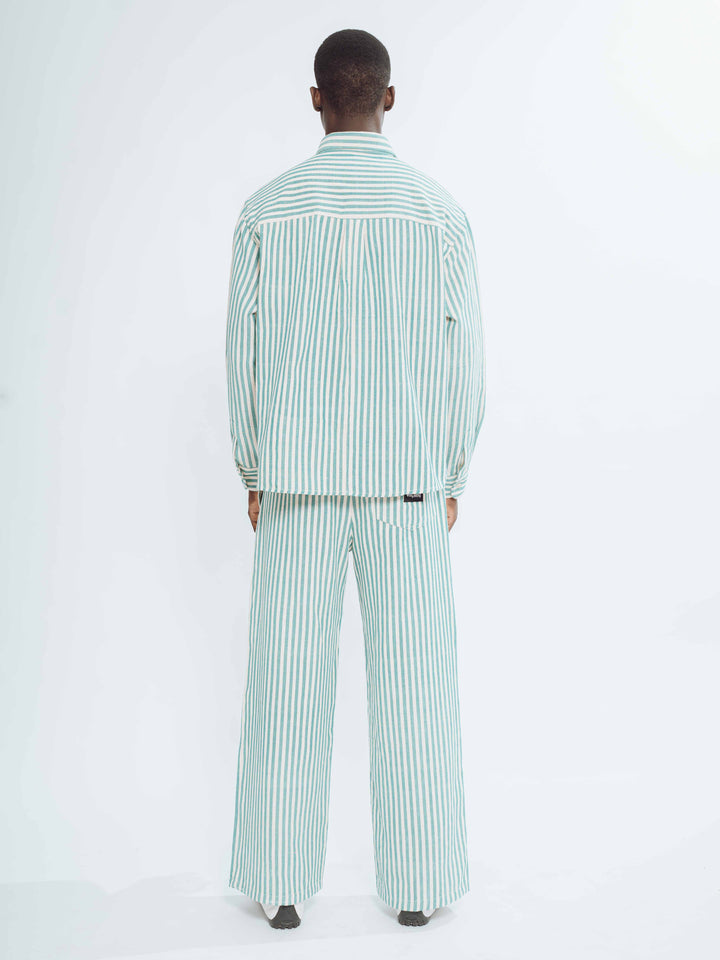 Chemise rayée vert beige