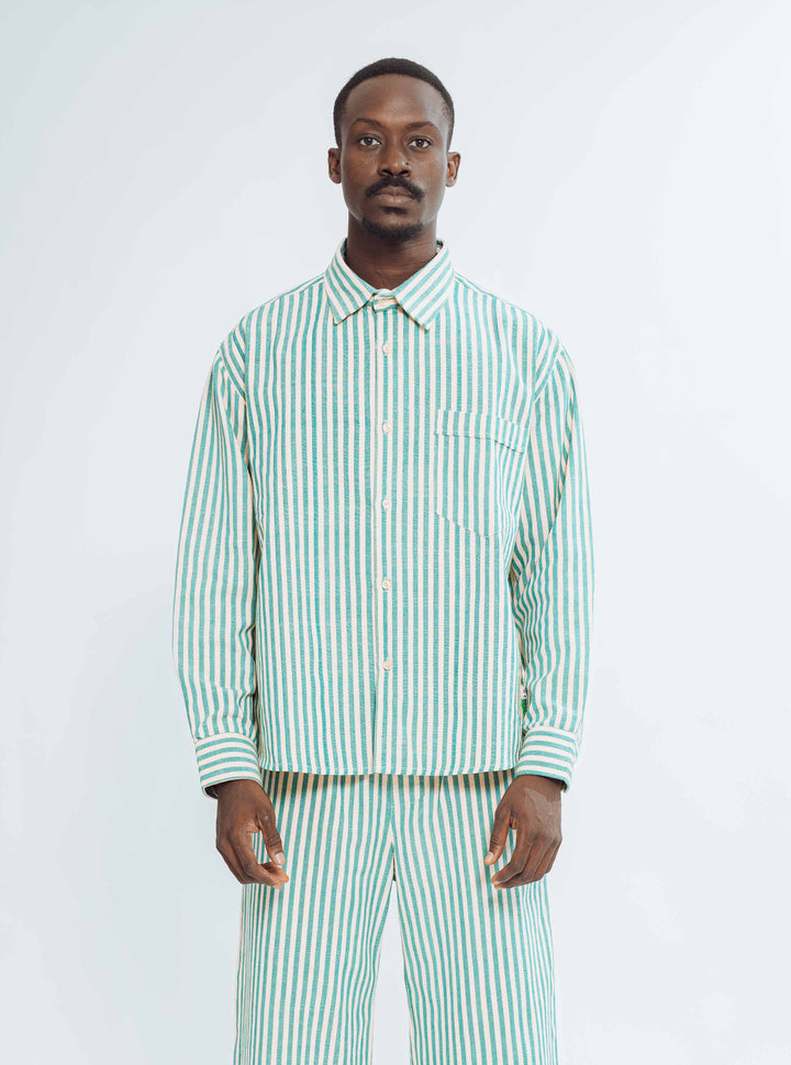 Chemise rayée vert beige