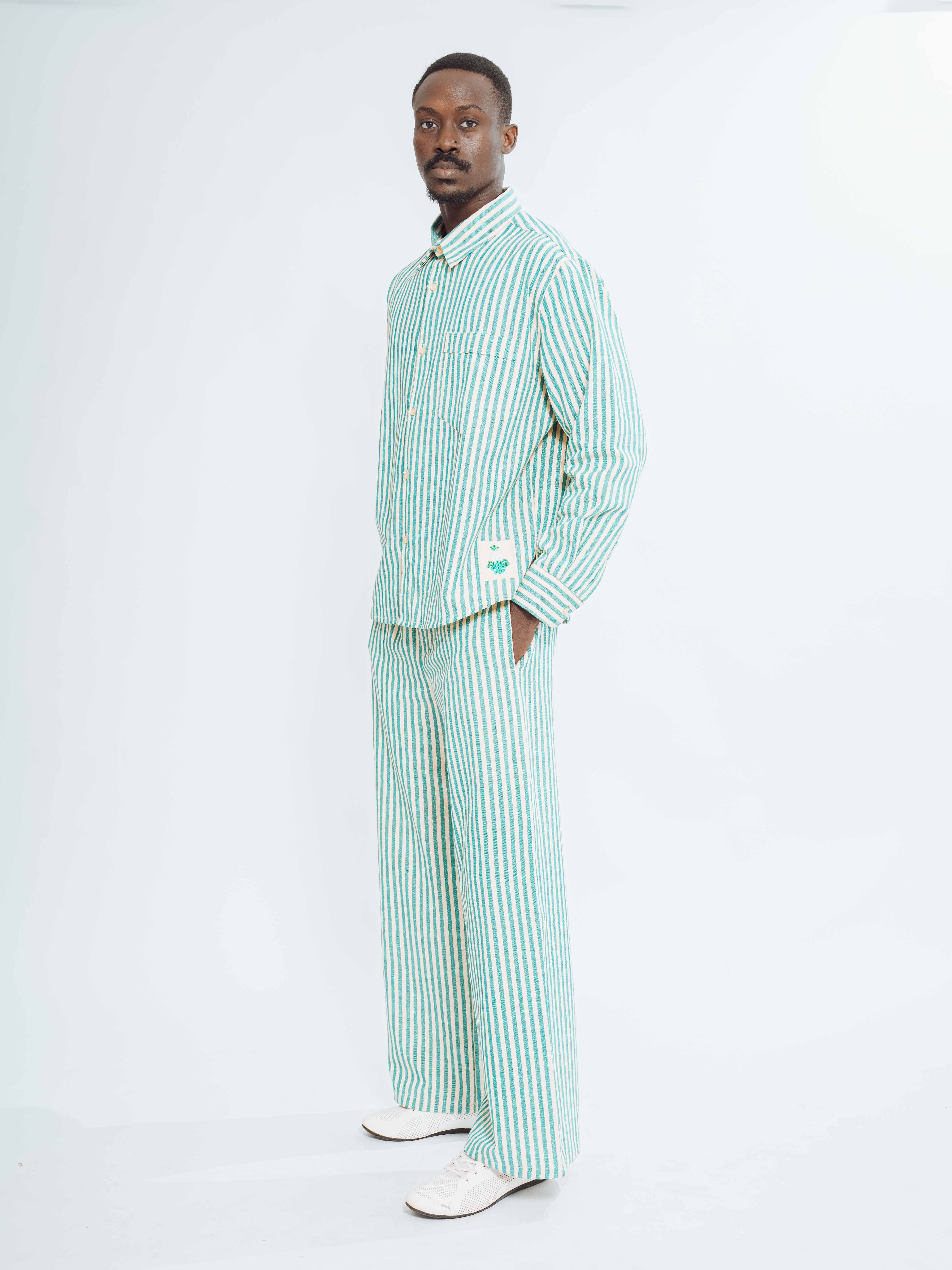 Chemise rayée vert beige