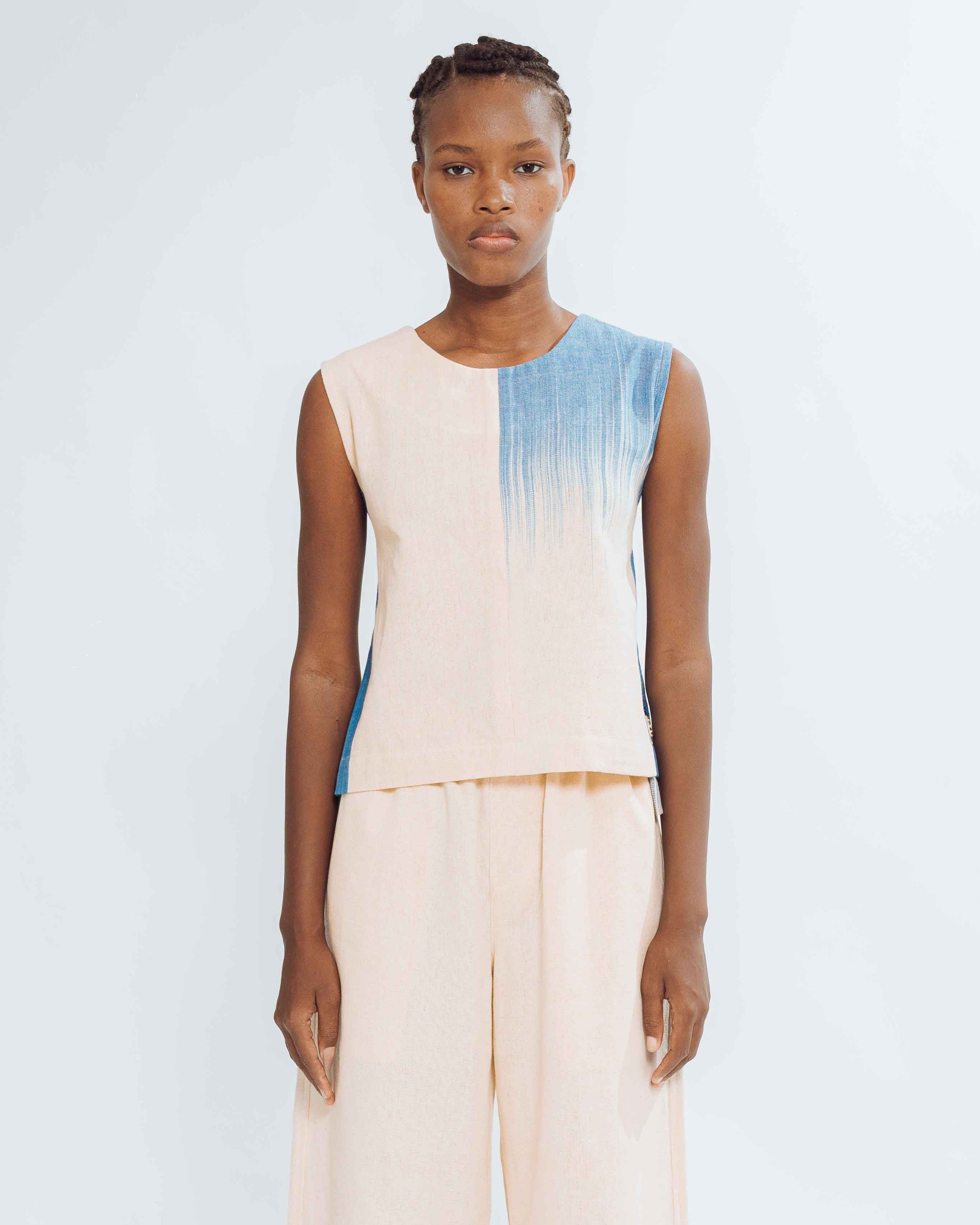 Top femme beige bleu