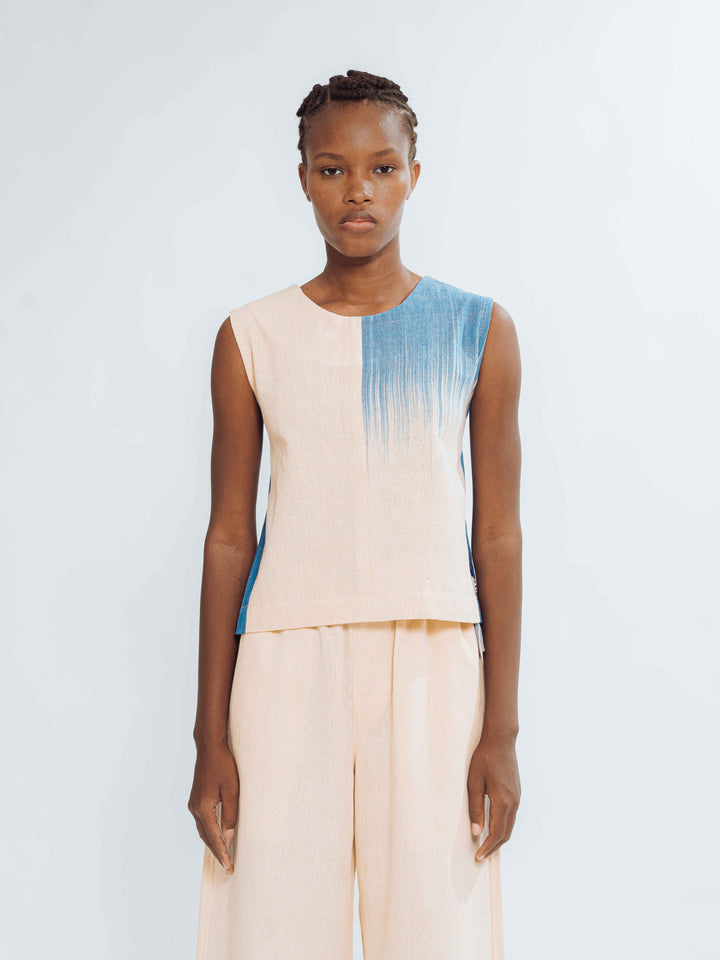 Top femme beige bleu