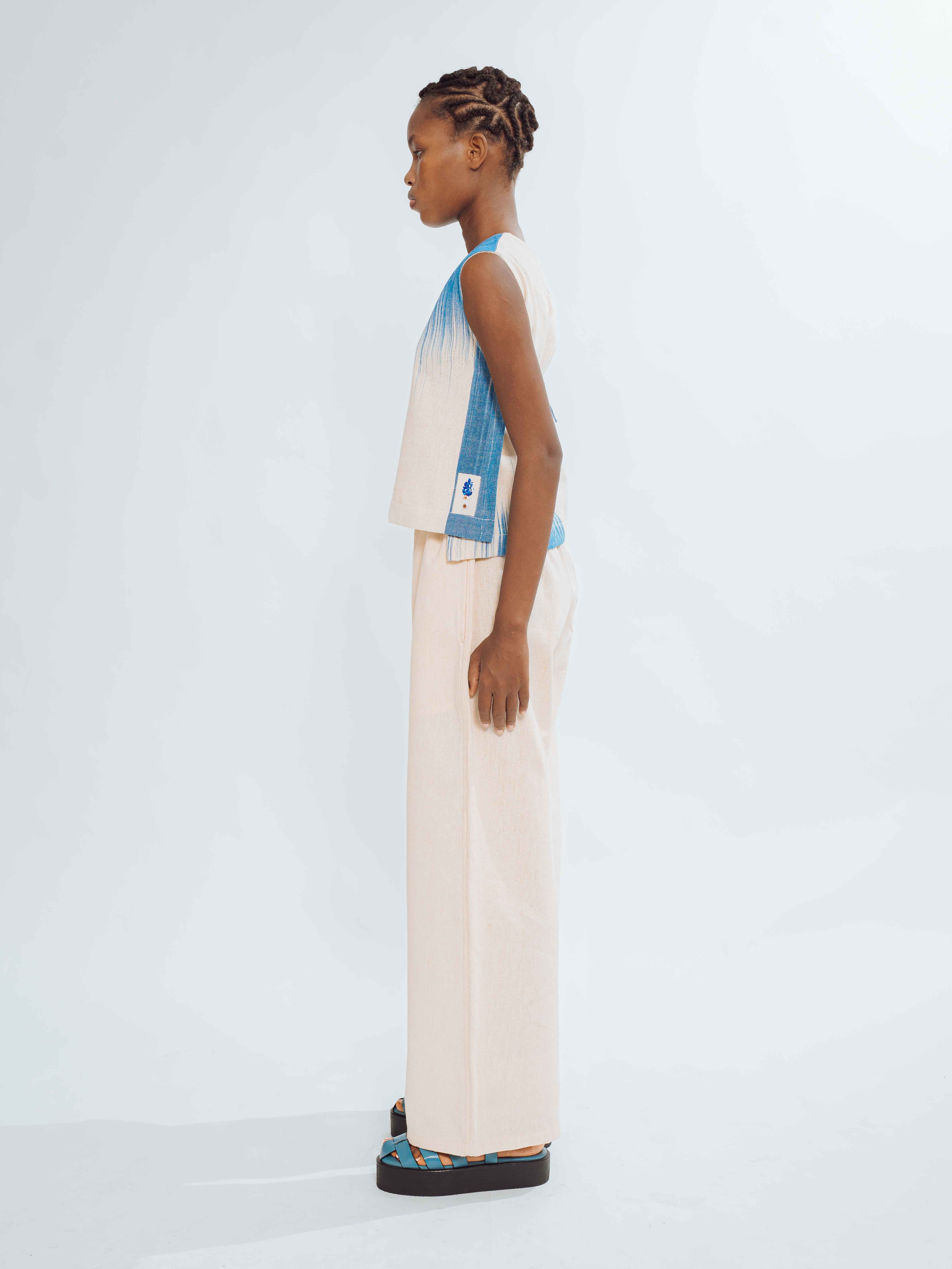 Top femme beige bleu